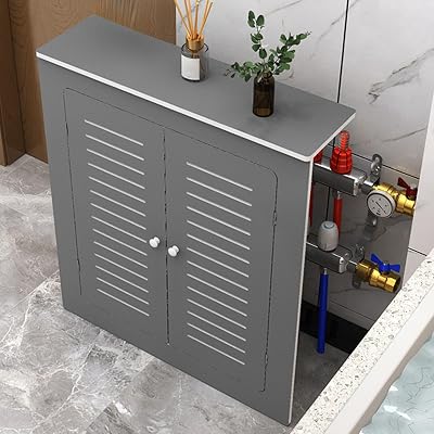 Radiator Cover, 3 Sides Heating Cabinet Shelf, PVC Radiator Cover Louvered Grill Shelf Cabinet, Heating Cover Storage Organizer Cabinet with 2 Doors, GreyL70xH70xW25cm