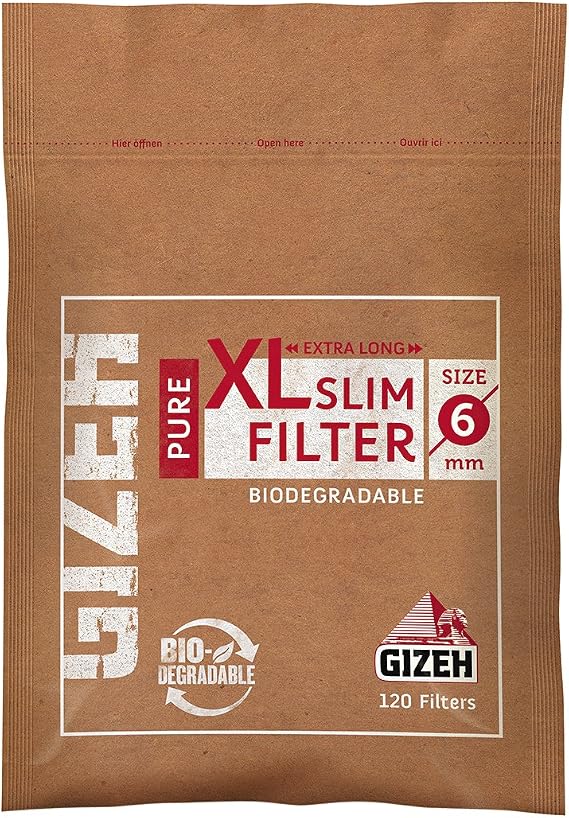 GIZEH Pure XL Slim Filter, Unbleached, Long Size, Pack of 120