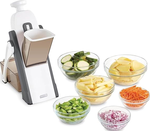 Dash Safe Slice Mandoline - Compact, Foldable Food Slicer - Slice, Dice, Julienne & More - Perfect for Quick Food Prep - Recipe Guide Included - Cool Grey