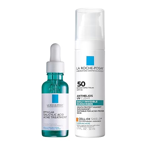 Bundle of La Roche-Posay Effaclar Salicylic Acid Treatment to Minimize Pores, Clear Acne Blemishes and Post Acne Marks + Anthelios UV Clear Sunscreen SPF 50, Daily Sunscreen for Face with Azelaic Acid