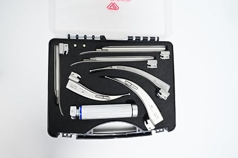 Emergency Intubation laryngoscope Set with 3 Macintosh and 3 Miller laryngoscope Blades,Professiona Vet LED Combo Set