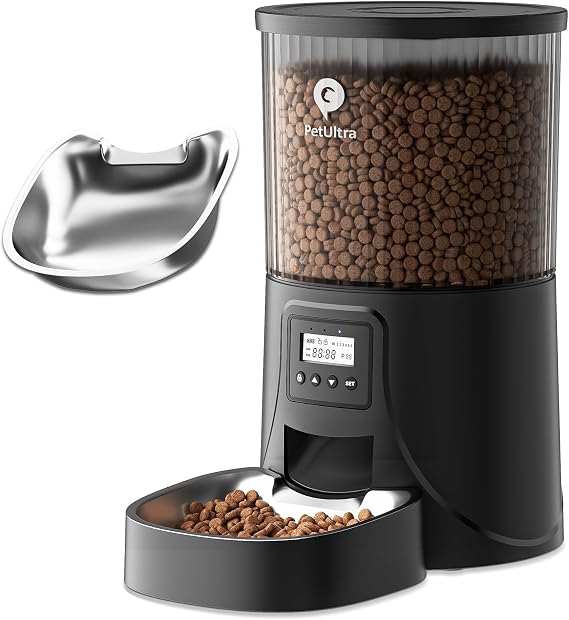 PetUltra Automatic Cat Feeder, WiFi Type, 5G, 2.4G, 4L Capacity, 2-Way Power, Translucent Tank, Easy to Clean, PSE Certified Adapter, Black