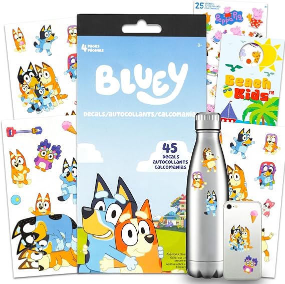 Bluey Sticker Decal Set - Bundle with 45 Assorted BLuey Decals for Laptops, Cell Phones, Water Bottles and More Plus Stickers | Bluey and Bingo Decal Pack