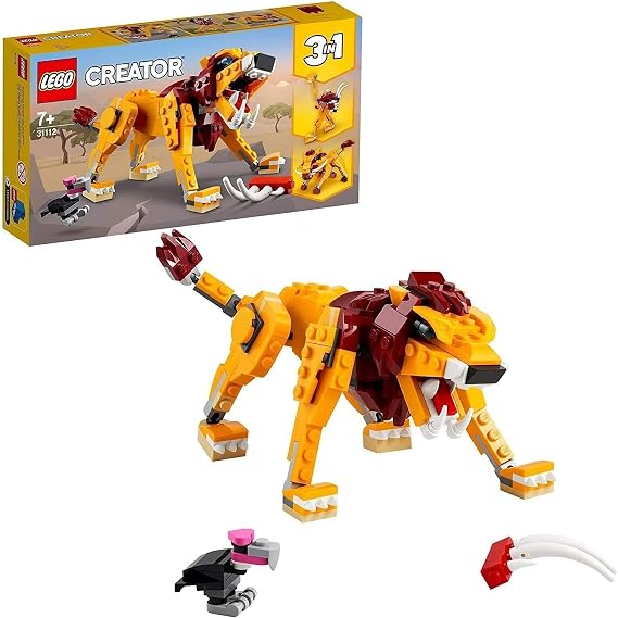 LEGO Creator 3’ in 1 Wild Lion 31112 3’ in 1 Toy Making Set with Animal Toys for Kids (224 Pieces)