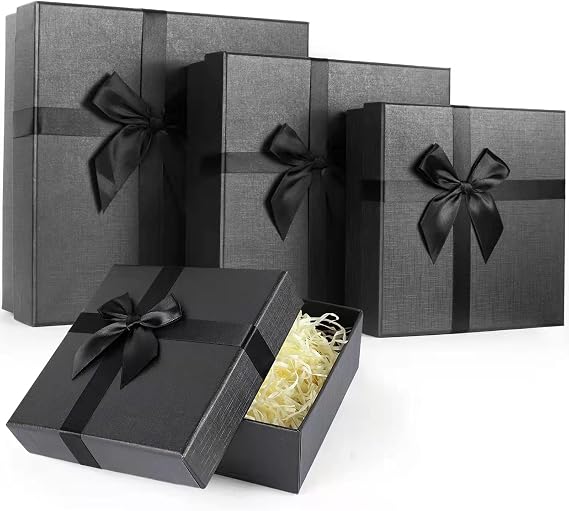 Eerbaier Black Gift Boxes for Presents, Set of 4 Nesting Gift Boxes with Lids, Luxury Gift Box for Birthdays, Anniversaries, Weddings, and All Gift Giving Occasions