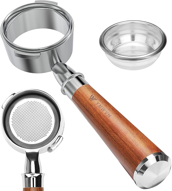 58mm Bottomless Portafilter 2 Ears for Gaggia Espresso Machines | Professional Espresso Portafilter 58mm 2 Ears Not for E61 groupheads, Stainless Steel Basket, Rosewood Handle