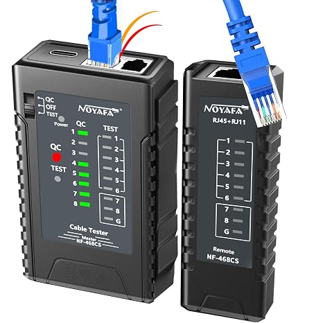 NF-468CS Network Cable Tester Ethernet Tester for RJ45 POE/Cat5 Cat6 CAT7 | Cat5e Cat6a RJ11 RJ12 UTP/Shield Cables LAN Connection Verifier Cable Test Tool (Professional Grade-black) YILTION