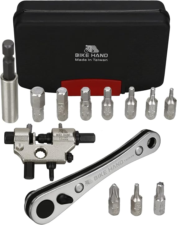 BIKEHAND Bike Bicycle Repair Ratchet Allen Key Hex Torx Wrench Bit Key 2mm 2.5mm 3mm 4mm 5mm 6mm 8mm Multi Socket Set Metric Chain Breaker Hand FoldingTool Part Kit
