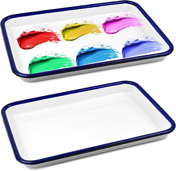 2 Pcs White Enamel Butcher Tray, Enamel Baking Pans