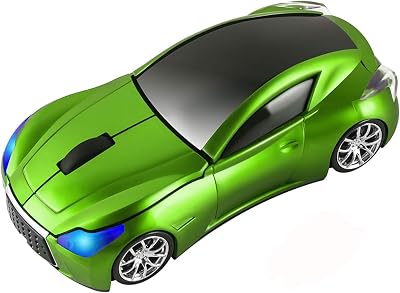 CHUYI Cool Car Shaped Wireless Mouse 1600DPI Portable Small Cordless Mice with USB Receiver for Travel Office Business School Home Gift Green