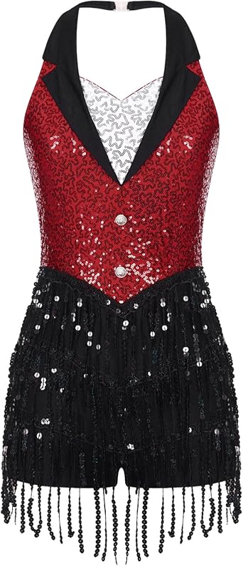 JEYPINMI Women's Sequins Leotard Set Ballroom Dance Dress Costume Cocktail Outfits with Gloves and Hats