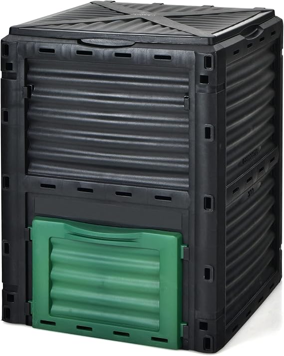 Goplus Compost Bin, 80 Gallon (300 L) Large Outdoor Composting Box w/Top Flip Latch-on Lid, Bottom Exit Door, BPA Free Material, Grass Food Trash Composter Barrel for Garden Yard, Easy Assembly