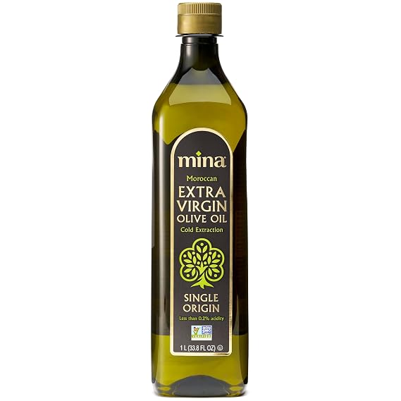 Mina Moroccan Olive Oil Extra Virgin 33.8 Fl Oz, Polyphenol Rich, Third Party Tested, Clinically Proven, Single Origin Extra Virgin Olive Oil, Less than 0.2% Acidity, 1 L