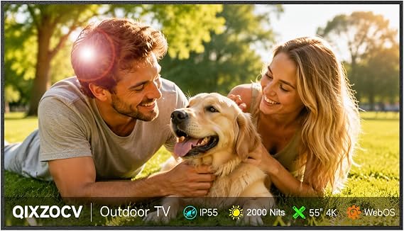 MWE 55 Inch Outdoor TV, 4K UHD, 2000 Nits, IP55, webOS Smart TV | Light-sensing Adjustment, Voice Control, App Control, Screen Mirroring