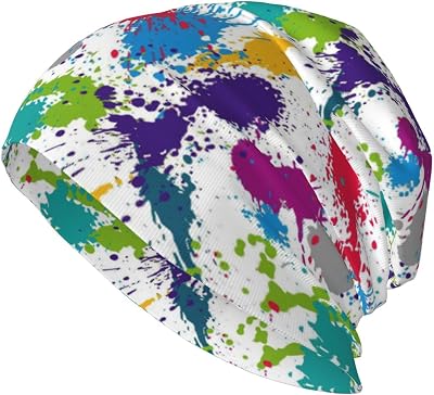 Colorful Splattered Retro Print Beanie Chemo Cancer Headwear Hats for Women Men Slouchy Beanies Skull Cap Turban