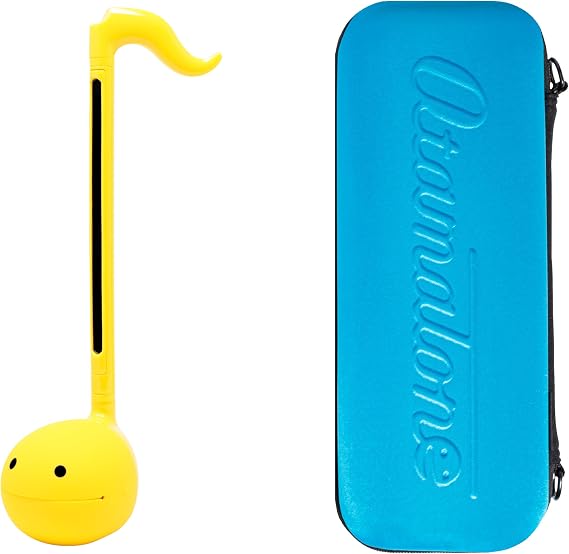Otamatone Regular [Yellow] and Matte Case [Blue] Bundle Japanese Electronic Musical Instrument Portable Music Synthesizer from Japan Maywa Denki Award Educational Fun Gift for Children Teen Adult