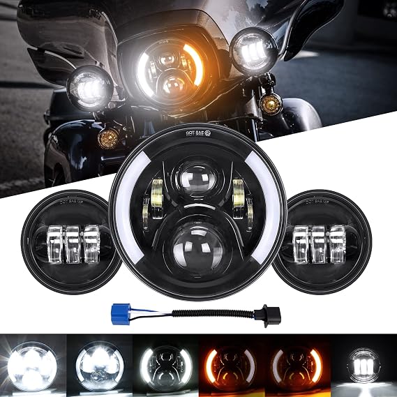 SUPAREE 7 inch LED Motorcycle Headlight with 4.5 inch Fog Light fit for Touring Road King Ultra Classic Electra Street Glide Tri Cvo Heritage Softail Slim Deluxe Fatboy Chrome
