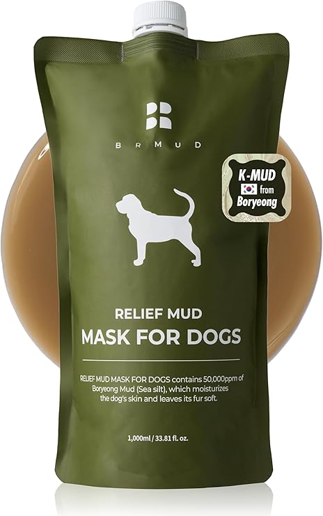 BRMUD Relief Mud Mask for Dogs | Hypoallergenic Dog Shampoo and Conditioner Grooming Mud Mask for Coat & Dry Skin | Moisturizing & Hydrating Dog Wash Conditioner Mask for All Breed Types (33.81 fl oz)