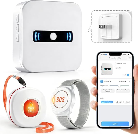 DAYTECH WiFi Caregiver Call Button Calls Phone, 1Button 1 Wrist 1 Receiver