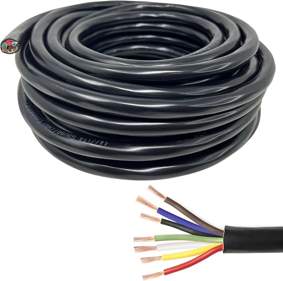 [ALL STAR TRUCK PARTS] Heavy Duty 14 Gauge 7 Way Conductor Wire RV Trailer Cable Cord Insulated Stranded Pure Copper 100% Copper Conductor, Color Coded PC P2 DOT FMVSS 108/SAE Approved (10 FT ROLL)
