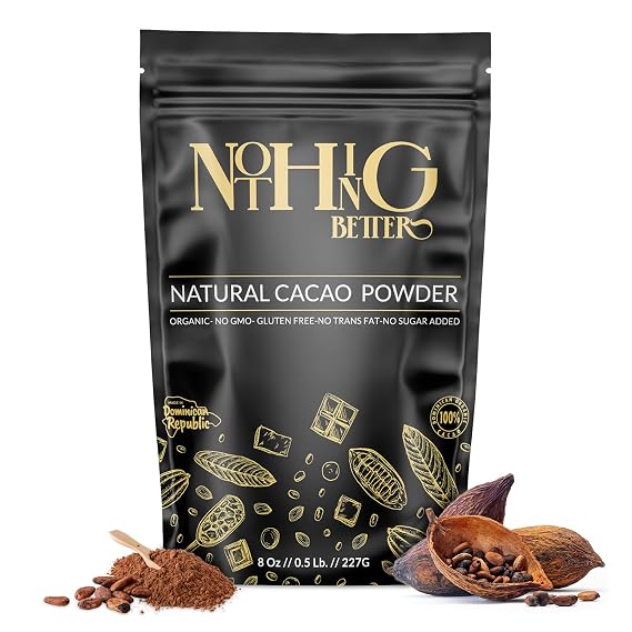 Organic Natural Cacao Powder 8oz Unsweetened Cocoa Powder from Cold-Pressed Dominican Cacao Beans Keto, Paleo, Vegan, Gluten-Free, Non-GMO Superfood for Baking, Smoothies, Coffee Alternative