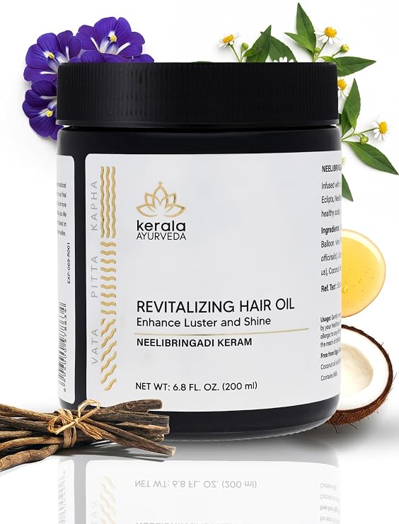 Kerala Ayurveda Neelibhringadi Keram Hair Growth Oil for Dry Scalp, Curly Or Damaged Hair (6.8 fl Oz) | Coconut Oil For Hair Growth & Strengthening Roots | Ayurvedic Serum with Triple Milk Formula