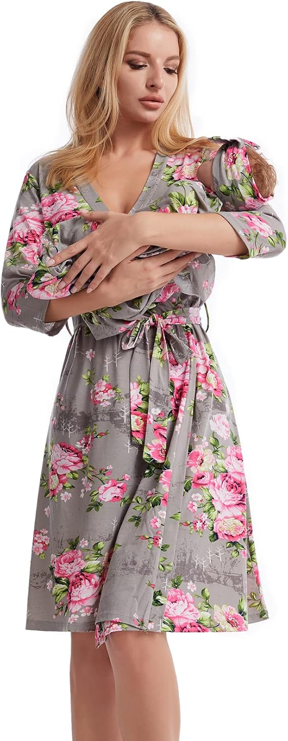 Galabloomer Maternity Robe and Receiving Blanket, Matching Mommy Labor Delivery Robe and Swaddle Set