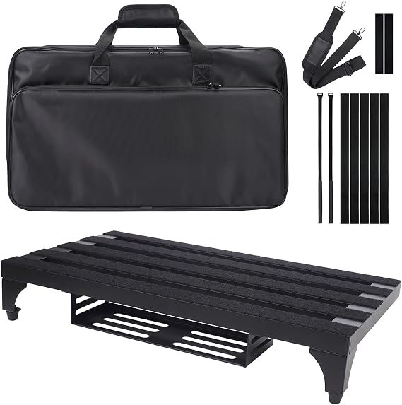 22" x 12.5" Aluminum Alloy Guitar Pedal Board with Power Supply Tray | Includes Carry Case & Mounting Tapes, Power Supply Storage, Lightweight