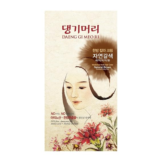 Daeng Gi Meo Ri Korean Herbal Hair Dye Color Cream, Natural Brown, 5 Oz
