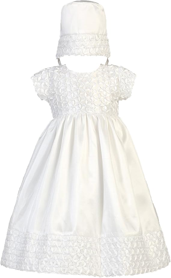Taffeta Gown with Ribbon Embroidery and Bonnet X-Small Large