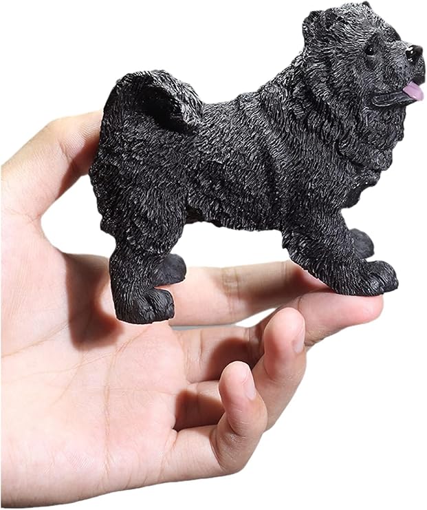 Realistic Chow Chow Statue, Small Resin Dog Figurine Decor, Living Room Bedroom Office Decoration Chow Chow Sculpture Memorial Gift, Collectible Home Decor (L: 3.93"x W: 2.16" x H: 3.22", Black)