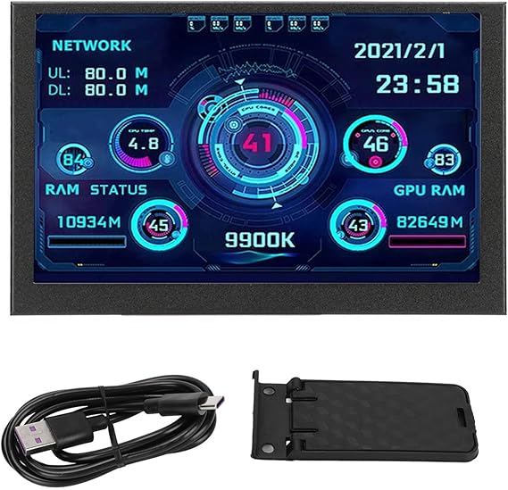5 Inch PC CPU Data Monitor, Mini Type C ITX PC Case Monitor for aida64, USB CPU Data Temperature Display Screen Supports for System