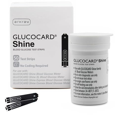 ARKRAY GLUCOCARD Shine Blood Glucose Test Strips No Coding Required, Fast 5-Second Results, 0.5 Microliter Sample Size Compatible with GLUCOCARD Shine Blood Glucose Meters, 50 Count