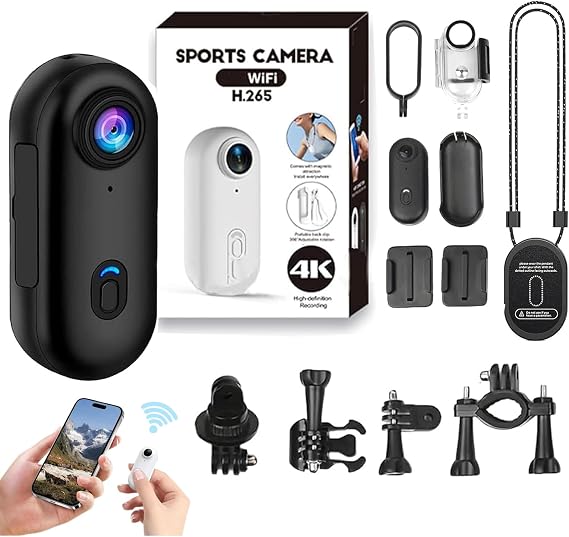 The Snap Cam, The Snap Camera, Snap Camera Baseball, 4s 4k Mini Handsfree Bodycam, POV Cameras, HD 1080p Mini Wearable Body Adventure Action Cameras with Audio, Video (Black, 4K)