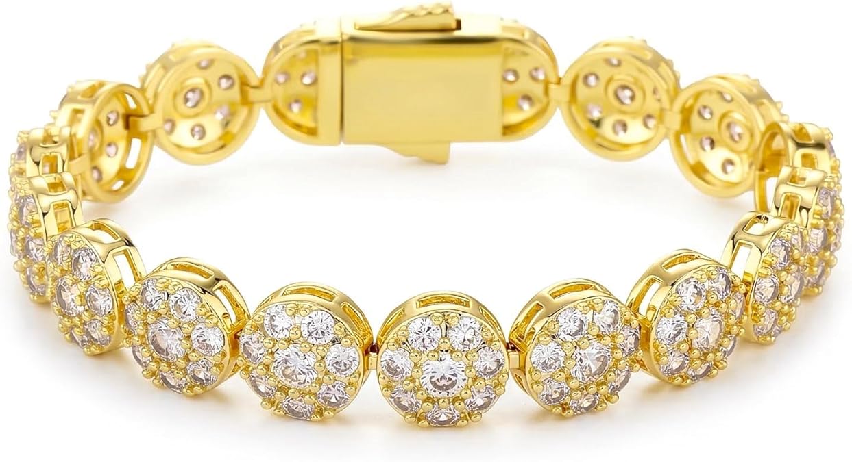 TOPGRILLZ Tennis Bracelet for Women and Men 14K Gold Plated Brass 10mm Iced Out Cubic Zirconia Link Fashion Jewelry Pulseras Para Mujer