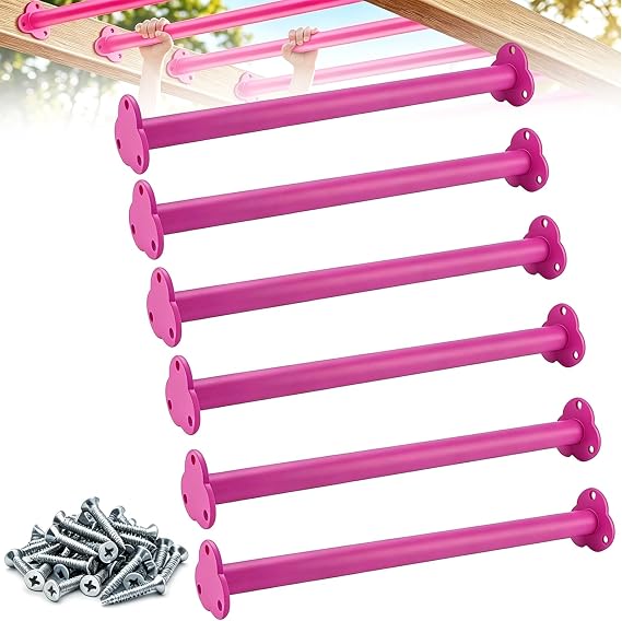 BiJun 16.5" Monkey Bars Kit for Backyard Outdoor Indoor Ladder Rungs Pink