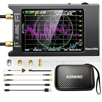 AURSINC NanoVNA H4 Vector Network Analyzer, Lastest V4.4 9kHz-1.5GHz 4" Antenna Analyzer, with EVA Hard Shell Protective Storage Bag for Antenna Analyzer, Shockproof, Waterproof, with Carry Strap