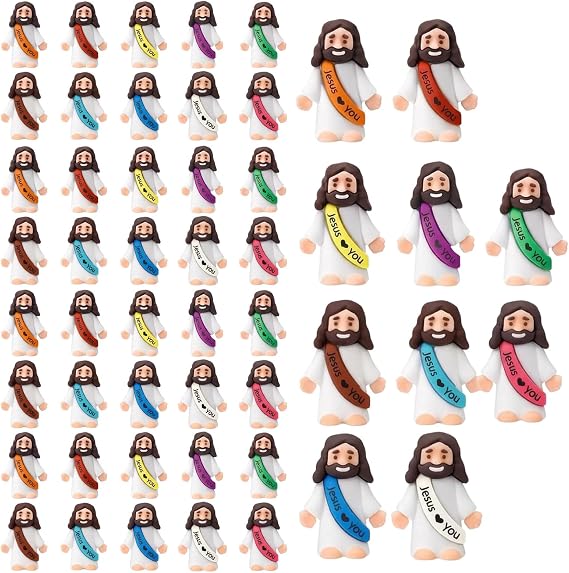 Mini Jesus Figures, Religious Teaching Aids and Church Activity Decorations, Set of 50 Mini Figures with Assorted Colors for Sunday School and Baptism Ceremonies