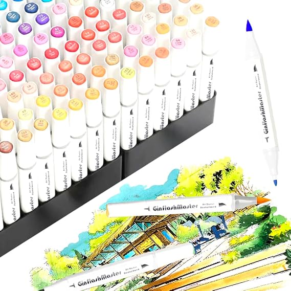 Brush & Fine Art Markers Pen Sketch Alcohol Based Markers Dual Tipped Manga Drawing Coloring Marker Art Supplies for Artist (80)