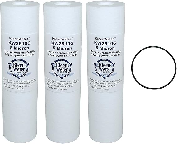 KleenWater KW2510G Compatible With GE GXWH04F GXWH20F GXWH20S, 2.5 x 10 Inch Replacement Melt Blown Water Filter Cartridges, 20 Micron, Set of 3, Include O-Ring (1)