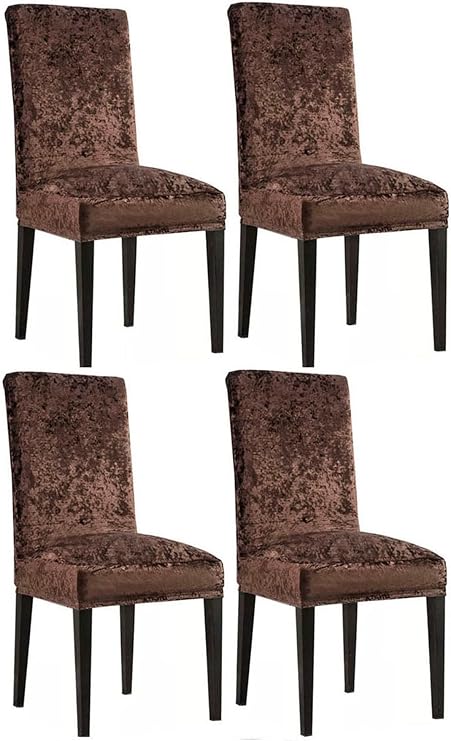 4’lü Kadife Sandalye Kılıfı Streç Yumuşak Dokulu Yıkanabilir Salon ve Mutfak Sandalye Örtüsü (Kahverengi)