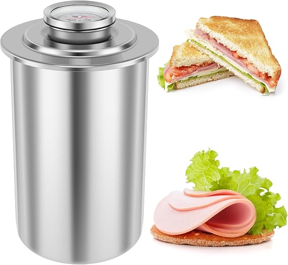 Press Ham Maker with Thermometer,Stainless Steel Meat Press Cooker Large Capacity Ham Press Maker Round Shape Deli Meat Press Mold for Healthy Homemade Deli Meat Ham Press Cooker