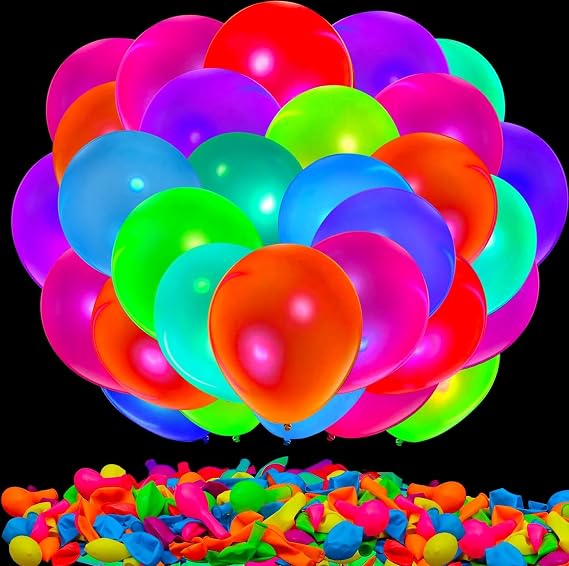 260 Pcs UV Neon Balloons, 7 Colors 14 Inch Blacklight Reactive Fluorescent Balloons Glow in the Dark Birthday Decorations for Birthday, Wedding, Neon Party, Glow Party Decorations Supplies