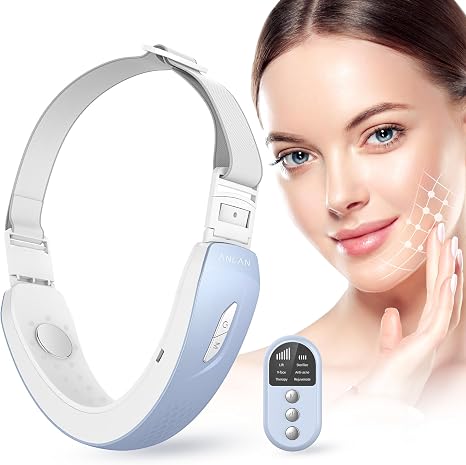 ANLAN Electric V-Face Shaping Massager EMS Facelift Device Red and Blue Phototherapy Face Massager 6 Modes Face Massager V Shape Face Jawline Trainer with Remote Control
