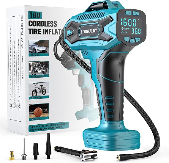 Tire Inflator Air Compressor Compatible with Makita 18V Battery, LIVOWALNY 160 PSI Cordless Portable Electric Air Pump 2026 Bigger LCD Digital Pressure Gauge for Car, Bike, Sport Ball (Tool Only)