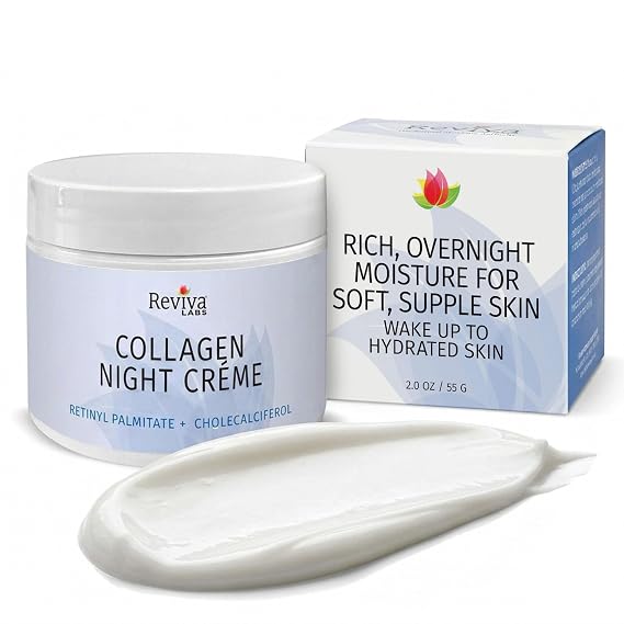 Reviva Labs Collagen Night Cream Hydrating Face Cream for Women with Hydrolyzed Collagen and Natural Oils for Youthful, Supple Skin Firming Moisturizer for Face & Neck Area, 2 oz