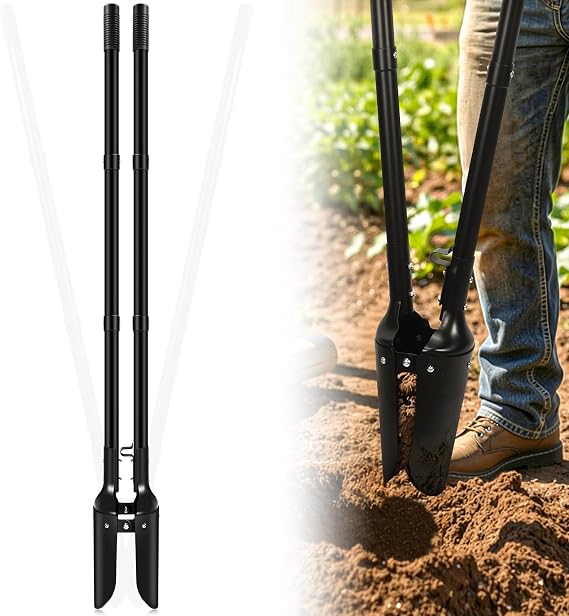 AugFir Steel Post Hole Digger, Durable Hole Digger with Metal Handle, Posthole Digger for Digging Fence or Post, Mailbox, Gardening and Planting