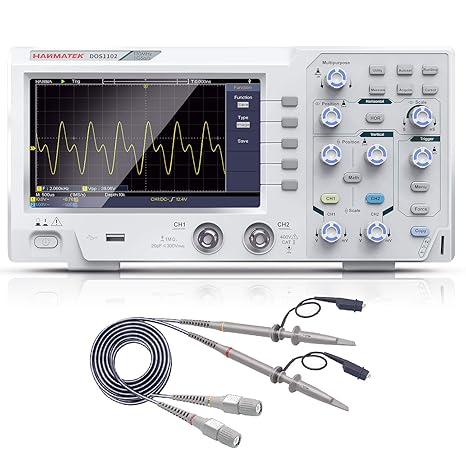 HANMATEK 110mhz Bandwidth DOS1102 Digital Oscilloscope with 2 Channels and Screen 7 inch  18 cm, TFT-LCD Display, Portable Professional Oscilloscope Kit with 500 MSs 2 Sampling Rate