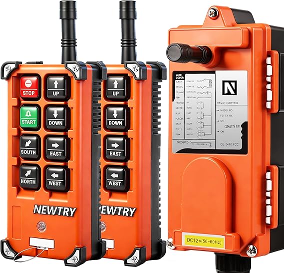 NEWTRY 12V Wireless Crane Remote Controller Double Transmitters Industrial Channel Hoist Crane Transmitter Receiver(F21E1B Transmitter + DC 12V Receiver)