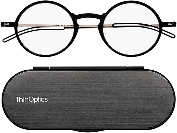 ThinOptics Reading Glasses, 1.0 to 2.5, 4mm Case, Armless Nose Clip, Unisex